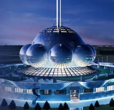 A Biguan központ futurisztikus építészeti koncepciója